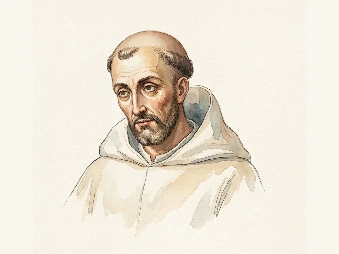 Watercolor illustration of a Cistercian monk and the origins of the Order