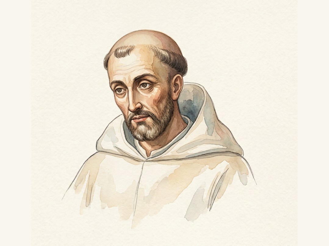 Watercolor illustration of a Cistercian monk and the origins of the Order